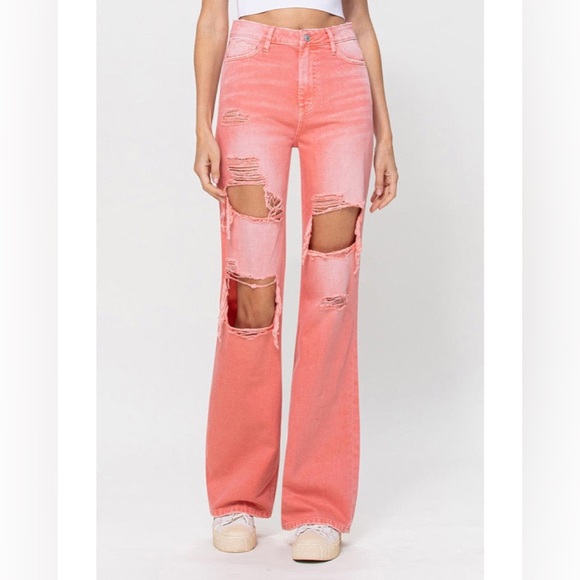 Coral Distressed Jeans - Picture 1 of 2